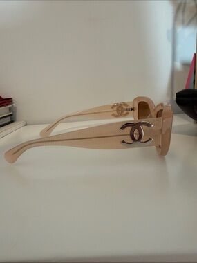 CHANEL Nude Beige Logo Acetate Sunglasses